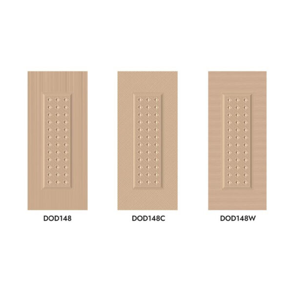 DOD148 Steel Door Plain – Elegant plain steel security door design • DOD148 Chaka Steel Door – Stylish patterned steel security door with chaka finish • DOD148 Watermark Steel Door – Modern steel door with unique watermark design